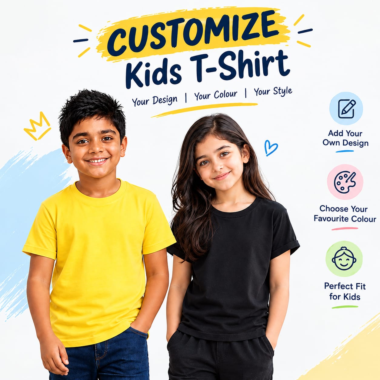 IDENTIQA™- Kids Custom Unisex T-Shirt – Black | White | Blue | Yellow