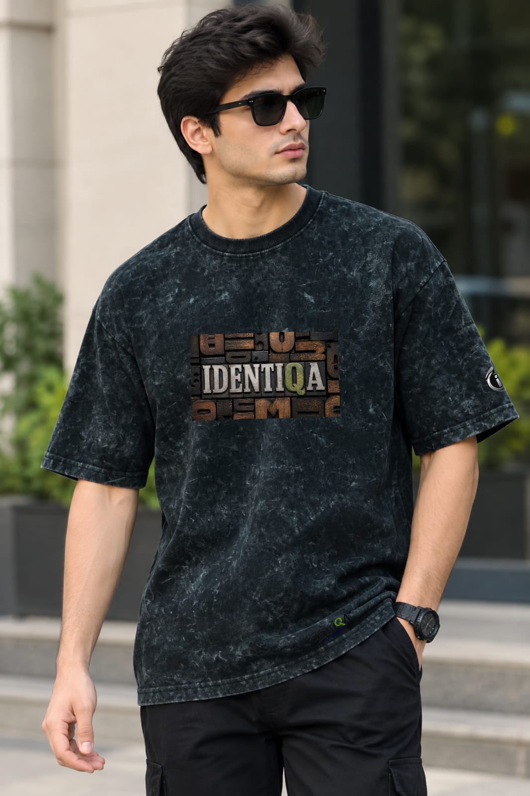 IDENTIQA™ - Acid Wash Black–Unisex-Crew Neck T-Shirt