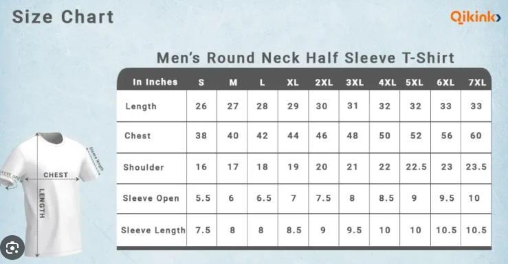 A typical tshirt size chart in India typically includes the following information